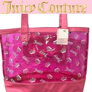 Juicy Couture Pink Transparent Signature Crown Logo Beach Tote Bag